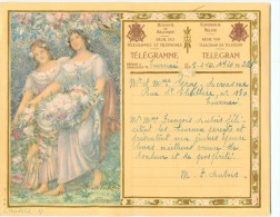 BELGIE - TELEGRAMME De 1942 De TOURNAI - ILLUSTRATEUR MONTALD - FEMME Aux FLEURS -BELGIUM - BELGIQUE - DOS VISIBLE - Télégrammes