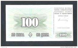 BOSNIA,  100 Dinara 15-8-1994 UNC  (P-44) , BANKNOTE THAT´S VERY RARE IN UNC ! - Bosnië En Herzegovina