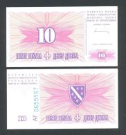 BOSNIA,  10 Dinara 15-8-1994 UNC  (P-41) , BANKNOTE THAT´S  SCARCE IN UNC ! - Bosnië En Herzegovina