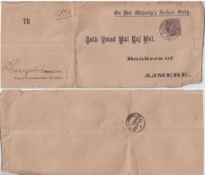 India QV  1A  OHMS  Folded Service Cover  Jodhpur To Ajmer # 50887 - 1882-1901 Empire