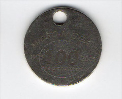 Jeton De Caddie  Argenté  MICRO - MEGA, 1905 - 2005, 100 Ans  D' Innovation  Verso  Yoann (utilisé) - Einkaufswagen-Chips (EKW)