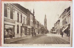 Cpa La Louviere Rue Joseph Wauters Animé Velo Eglise Commerce Voyagé 1908 Vers Douanier Sedan - La Louvière