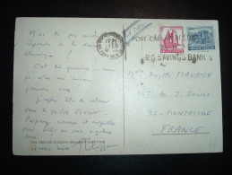 CP POUR FRANCE TP 70P + 5P OBL.MEC. 1971 FEB 12 AIRPORT NEW DELHI - Brieven En Documenten