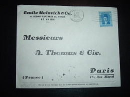 LETTRE POUR FRANCE TP 20M OBL.MEC. 5 APR 1939 CAIRO 1 + EMILE HEINRICH & Co. - Cartas & Documentos
