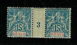 BENIN N° 38 ** PAIRE MILLESIME 3 DE 1893 COTE MAURY 90€ - Unused Stamps