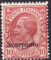 1912 Scarpanto - Francobolli D´Italia Soprastampati 10 C - Egeo (Stampalia)