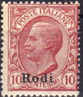 1912 Rodi - Francobolli D´Italia Soprastampati 10 C - Egeo (Rodi)