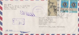 Taiwan-1977 Registered Cover Sent To Australia Lions Stamp Pair - Usati