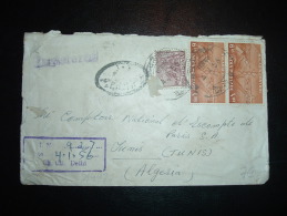 LR POUR TUNIS TP 6A X2 + 6A OBL. 4-1-56 DELHI + CACHET OVALE SPECIAL - Cartas & Documentos