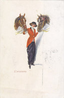 $3-2747- Illustratore Santino - Donna Con Cavalli - F.p. Viaggiata - Bertiglia, A.