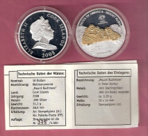 COOK ISLANDS $ 10 2008 PROOF SILVER + .999 GOLD PLATED MOUNT RUSHMORE Nr. 375/5000 - Cookinseln
