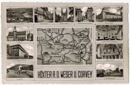 Höxter Und Corvey, Mehrfeldkarte Um 1950/1960 Verlag:,  POSTKARTE,  Mit Frankatur, Mit Stempel,  HOLZMINDEN 7.8.59  Erha - Höxter