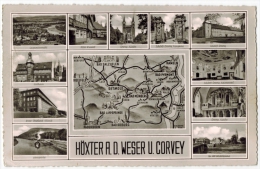 Höxter Und Corvey, Mehrfeldkarte Um 1950/1960 Verlag:,  POSTKARTE,  Mit Frankatur, Mit Stempel,  HOLZMINDEN 7.8.59  Erha - Hoexter