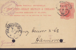 Great Britain UPU Postal Stationery Ganzsache Entier 1 P Queen Victoria LONDON 1896 To HANNOVER Germany (2 Scans) - Luftpost & Aerogramme