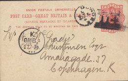 Great Britain UPU Postal Stationery Ganzsache Entier 1 P Queen Victoria DUNDEE "114" 1894 To Denmark (2 Scans) - Luftpost & Aerogramme