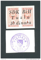 BOSNIA - BOSNIEN UND HERZEGOWINA,  10 Dinara ND(1992) UNC , SDK BIH -TUZLA , Rare War Time Emergency Note - Bosnien-Herzegowina
