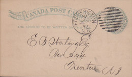 Canada Postal Stationery Ganzsache Entier Queen Victoria Deluxe FREDERICTON 1889 To TRENTON New Jersey USA (2 Scans) - 1860-1899 Règne De Victoria