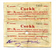 Hongrie Hungary Ungarn SET 10 Koronarol 1919 "" PAPA  CSEKK "" - 2 Consecutives - Hungría