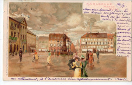 Karlsruhe : Marktplatz ( Litho C Münch ;Joh.Elchlepp's Hofkunstverlag  ; 1906) - Karlsruhe