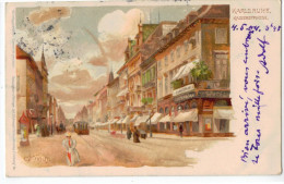 Karlsruhe : Kaiserstrasse ( Litho C Münch ;Joh.Elchlepp's Hofkunstverlag  ; 1904) - Karlsruhe