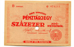 Hongrie Hungary Ungarn 100.000 AdoPengorol 1946 "" MASRA  AT  NEM  RUHAZHATO "" UNC RARE - Hungría