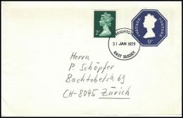 Great Britain 1979, Uprated Postal Stationery Brighton To Zurich - Stamped Stationery, Airletters & Aerogrammes