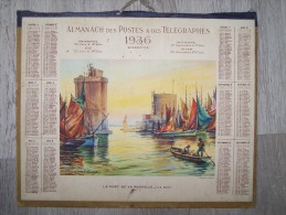 @ 1936 ALMANACH CALENDRIER DES POSTES ET DES TELEGRAPHES DESSIN ILLUSTRATION PORT DE LA ROCHELLE, LESSIEUX, ARDENNES 08 - Grand Format : 1921-40