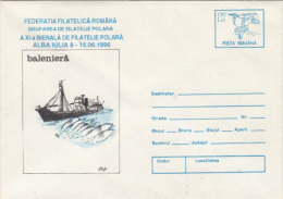 WHALE, SHIP, COVER STATIONERY, ENTIER POSTAL, 1996, ROMANIA - Baleines