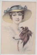 Cpa Illustrateur E.Meier - Artist - Chien Type Colley - Dog - Scotch Collie - Femme à Chapeau - Woman - Hat - Chiens