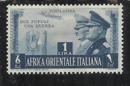 AFRICA ORIENTALE ITALIANA AOI 1941 ASSE ITALO-TEDESCA  AEREA  LIRE 1 MH - Italienisch Ost-Afrika