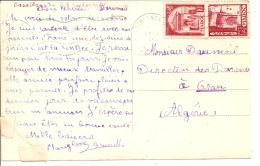 N°Y&T CP CASABLANCA    Vers    ALGERIE  Le 21 SEPTEMBRE1954  (2 SCANS) - Covers & Documents