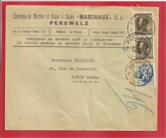 N°Y&T 235+401X2  LETTRE COMMERCIALE PERUWELZ    Vers     FRANCE Le 08 OCTOBRE1935 - Cartas & Documentos