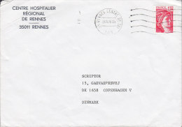 France CENTRE HOSPITALIER Regional De RENNES, RENNES Centre De Tri 1978 Cover Lettre To Denmark Sabine De Gandon Stamp - Covers & Documents
