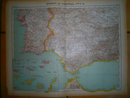 ANCIENNE CARTE  ESPAGNE ET PORTUGAL Flle  S.O   DIM 57 X 45 CM - Topographical Maps