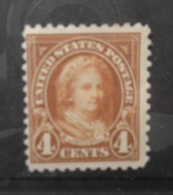 N754 .-. US.1922- SC # : 556 , MH , 4 CTS BROWN , MARTHA WASHINGTON . CV US$ 18.00   / €  13.50 - Unused Stamps