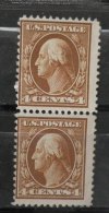 N714 .-. US.1909. SC # : 334 OR 377 , MNG VERT5. PAIR 4 CTS BROWN, WASHINGTON CV US$: 75.00  / €  56.00 - Ongebruikt