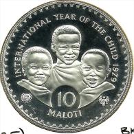 LESOTHO 10 MALOTI INTERNATIONAL YEAR OF CHILD FRONT KING BACK 1979 AG SILVER PROOF KM24 READ DESCRIPTION CAREFULLY !!! - Lesotho