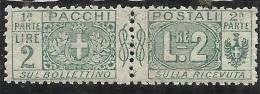 ITALY KINGDOM ITALIA REGNO PACCHI POSTALI 1914 - 1922  NODO DI SAVOIA LIRE 2  MNH BEN CENTRATO - Postpaketten