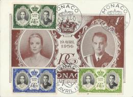 MONACO 1956 - MAXIMUM CARD WEDDING RAINIER / GRACE W 3 STS OF 1-3-5 FR POSTM APR 19,1956 NEW PERFECT BACK RED RUBBER STA - Maximumkarten (MC)