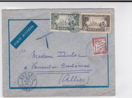 SENEGAL - 1942 - ENVELOPPE Pa AVION De KAOLACK Pour VERNEUIL En BOURBONNAIS Avec TAXE - Storia Postale