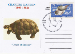 TURTLE, CHARLES DARWIN, SPECIAL POSTCARD, 2009, ROMANIA - Turtles