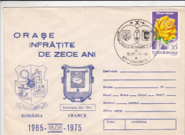 TWIN CITIES, CONSTANTA ROMANIA- BOULOGNE SUR MER FRANCE, SPECIAL COVER, 1975, ROMANIA - Covers & Documents