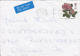 Great Britain (4x) Airmail Par Avion Labels LEICESTER 1991 Cover To RUNGSTED KYST Denmark Rosa Silver Jubilee Flower - Lettres & Documents