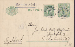 Sweden Uprated Postal Stationery Ganzsache Entier Brevkort (214) HALLSTA 1914 To BERLIN Germany (2 Scans) - Postwaardestukken