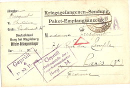 Carte Réception De Colis Camp De Prisonniers Magdeburg - Marque De Passage Par Constance (triangle Rouge) - Prisoners