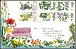 Great Britain 1967, FDC Cover " Wild Growing Flowers" W./ Postmark London And With Phosphor Stripe Print - 1952-1971 Pre-Decimal Issues