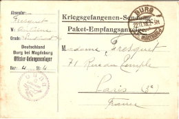 Carte Réception De Colis - Camp De Prisonniers De Magdeburg (APRES ARMISTICE) -cachet Rond Geprûft - Kriegsgefangenschaft