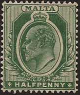 MALTA 1904 1/2d Deep Green KEVII SG 47 HM VD213 - Malta (...-1964)