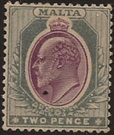 MALTA 1904 2d Purple & Grey KEVII SG 50 HM VD214 - Malta (...-1964)