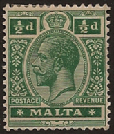 MALTA 1914 1/2d Deep Green KGV SG 71a HM VD226 - Malte (...-1964)